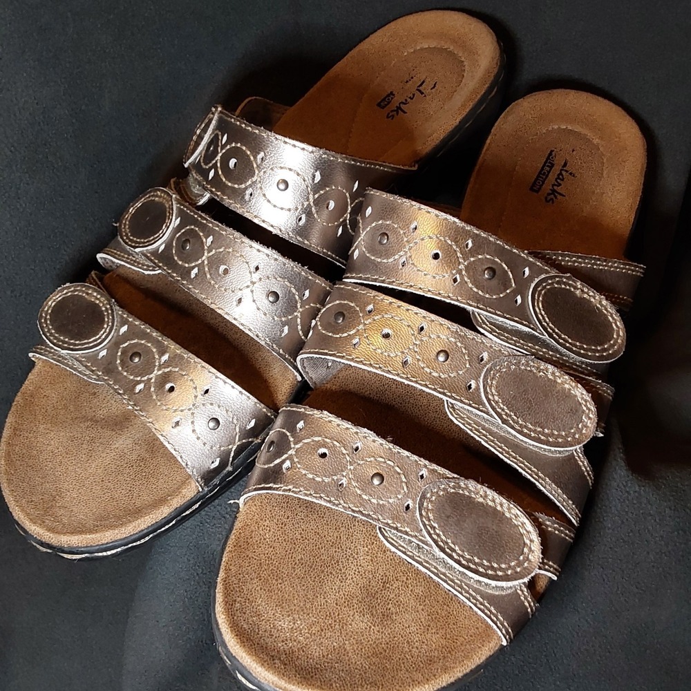 Clarks Women's  Sz 10 Collection Leisa Cacti Sandals Pewter Slip On Slides Casua